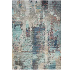 Soft Abstract Distressed Blue Living Room Rug - Wild Blue