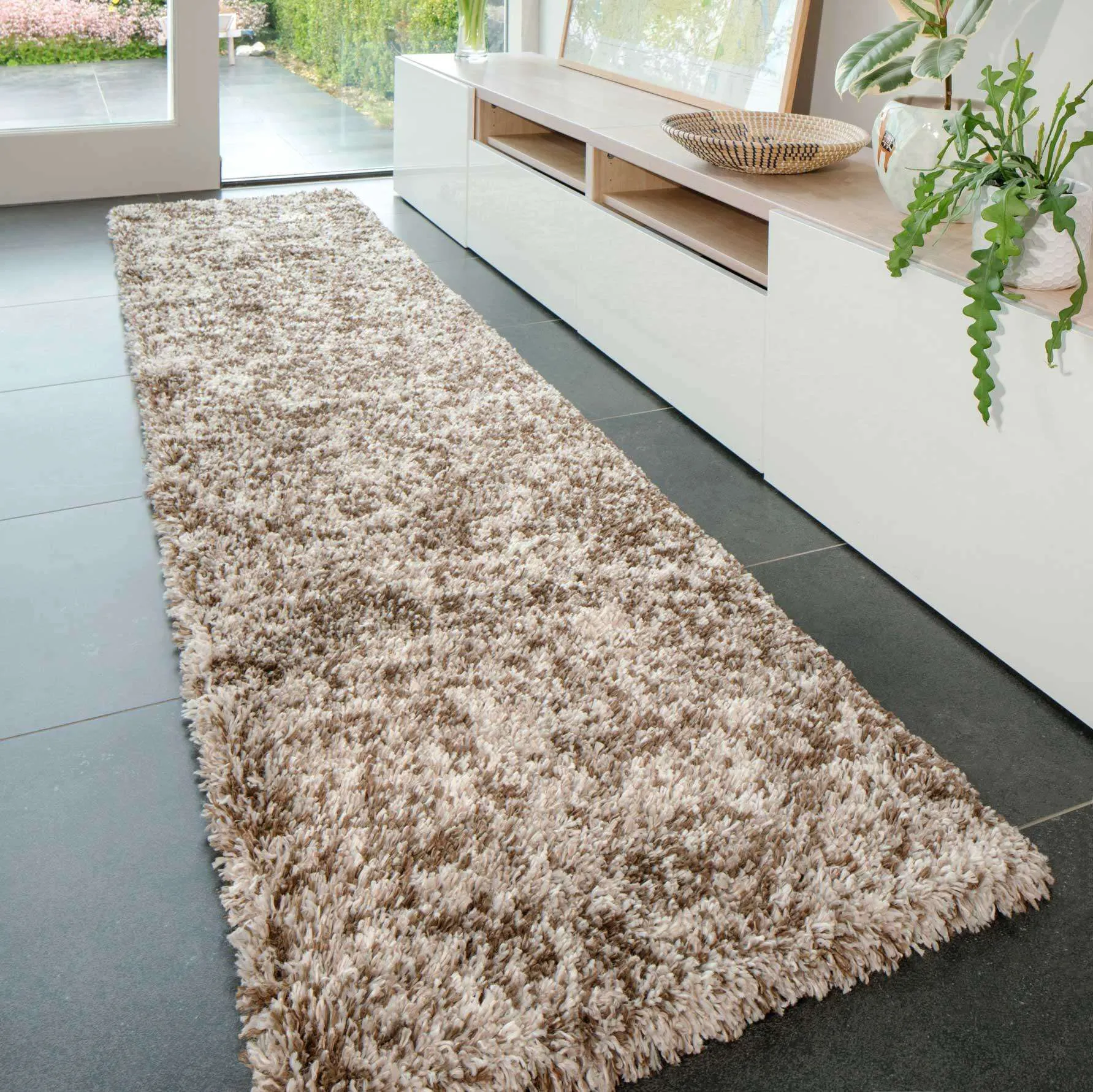 Soft Mottled Brown Shaggy Area Rug