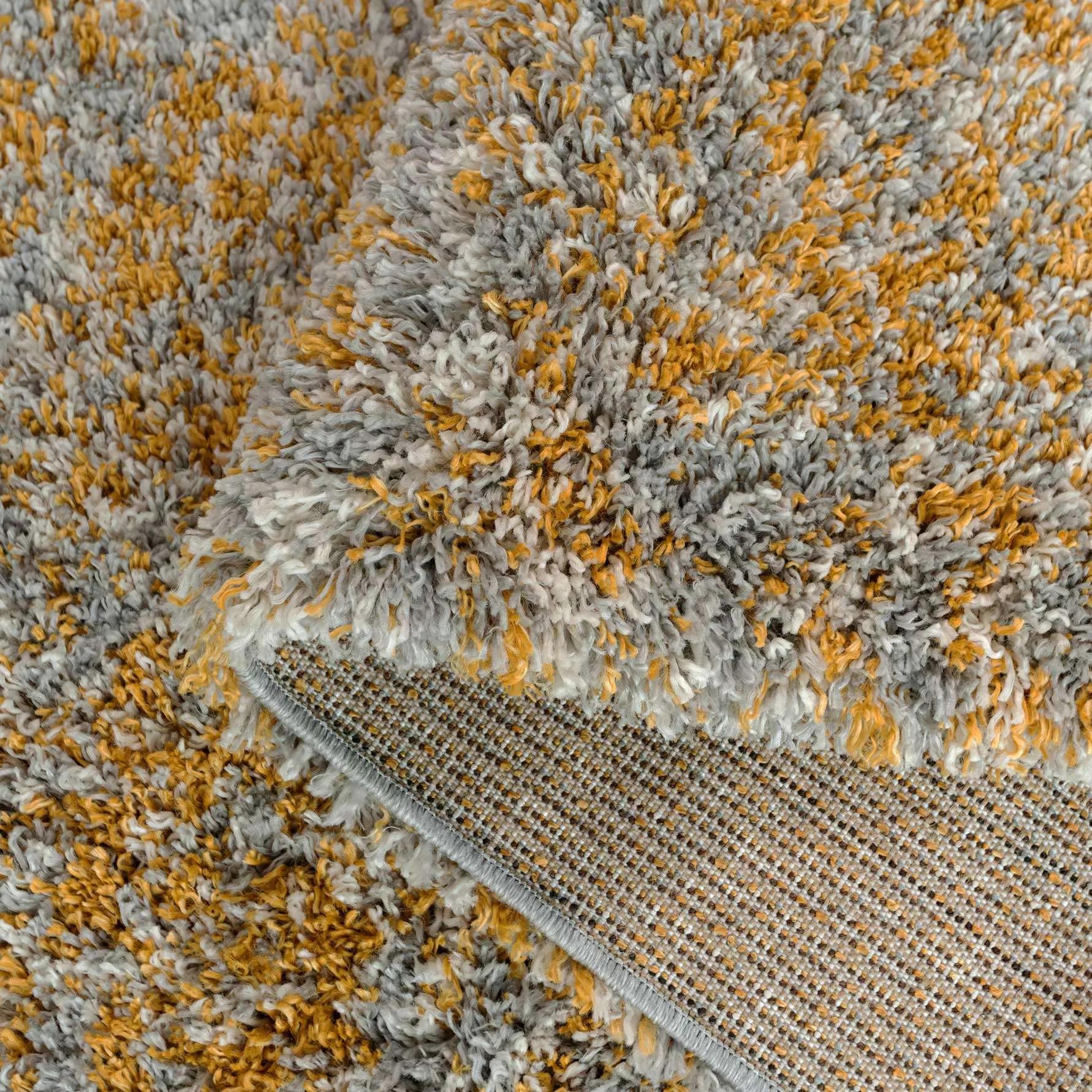 Soft Mottled Gold Grey Shaggy Runner Rug