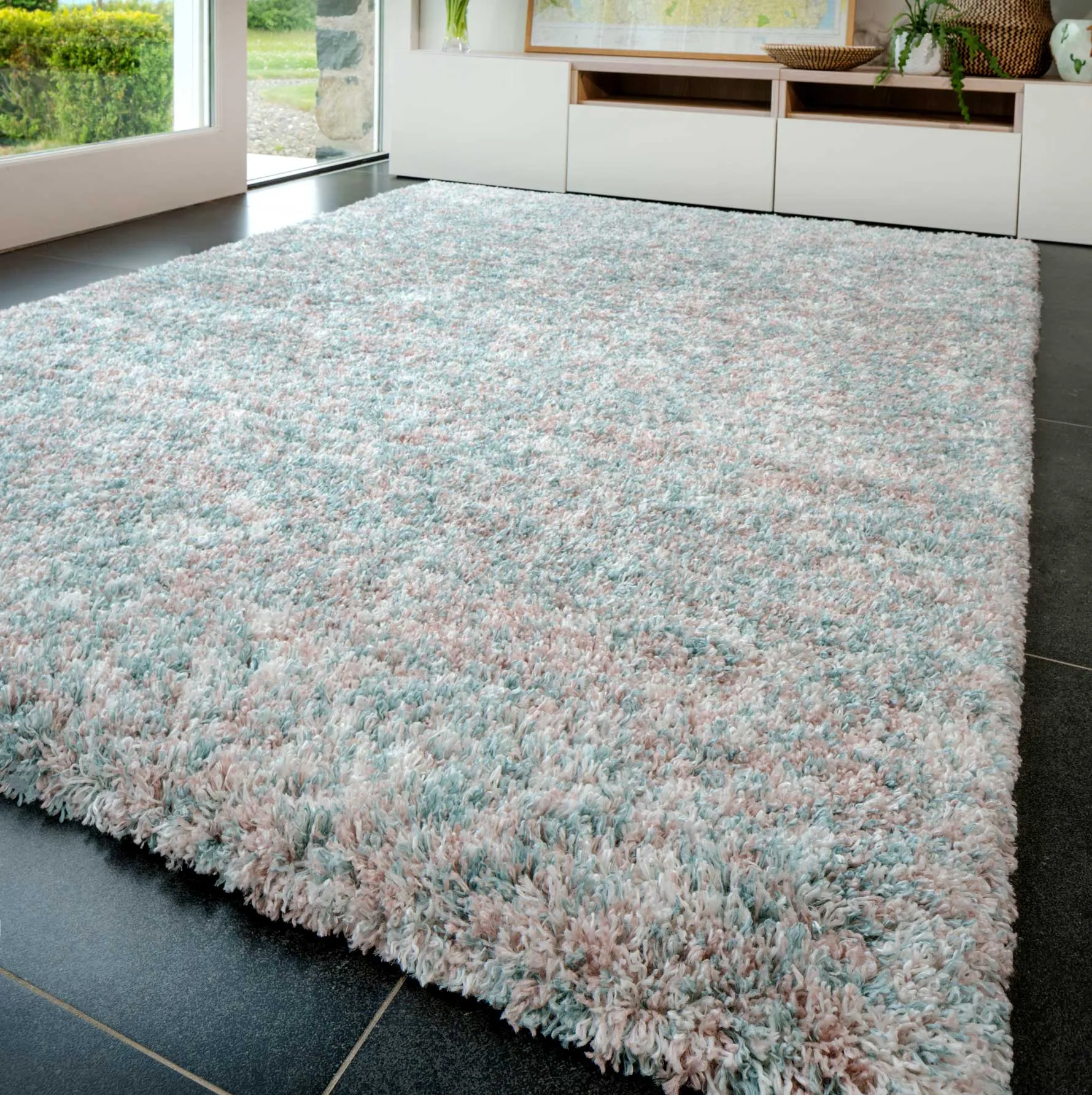 Soft Mottled Light Blue Shaggy Area Rug