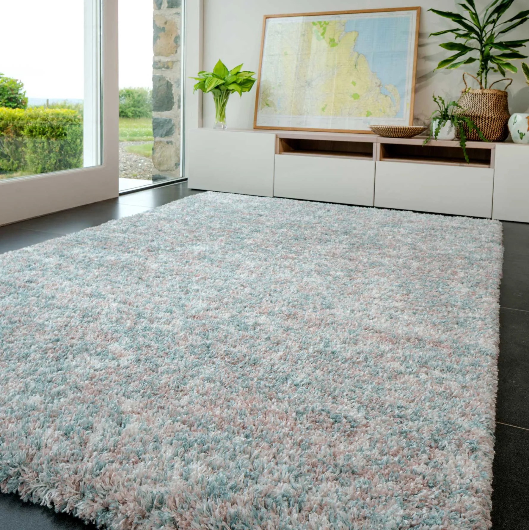 Soft Mottled Light Blue Shaggy Area Rug