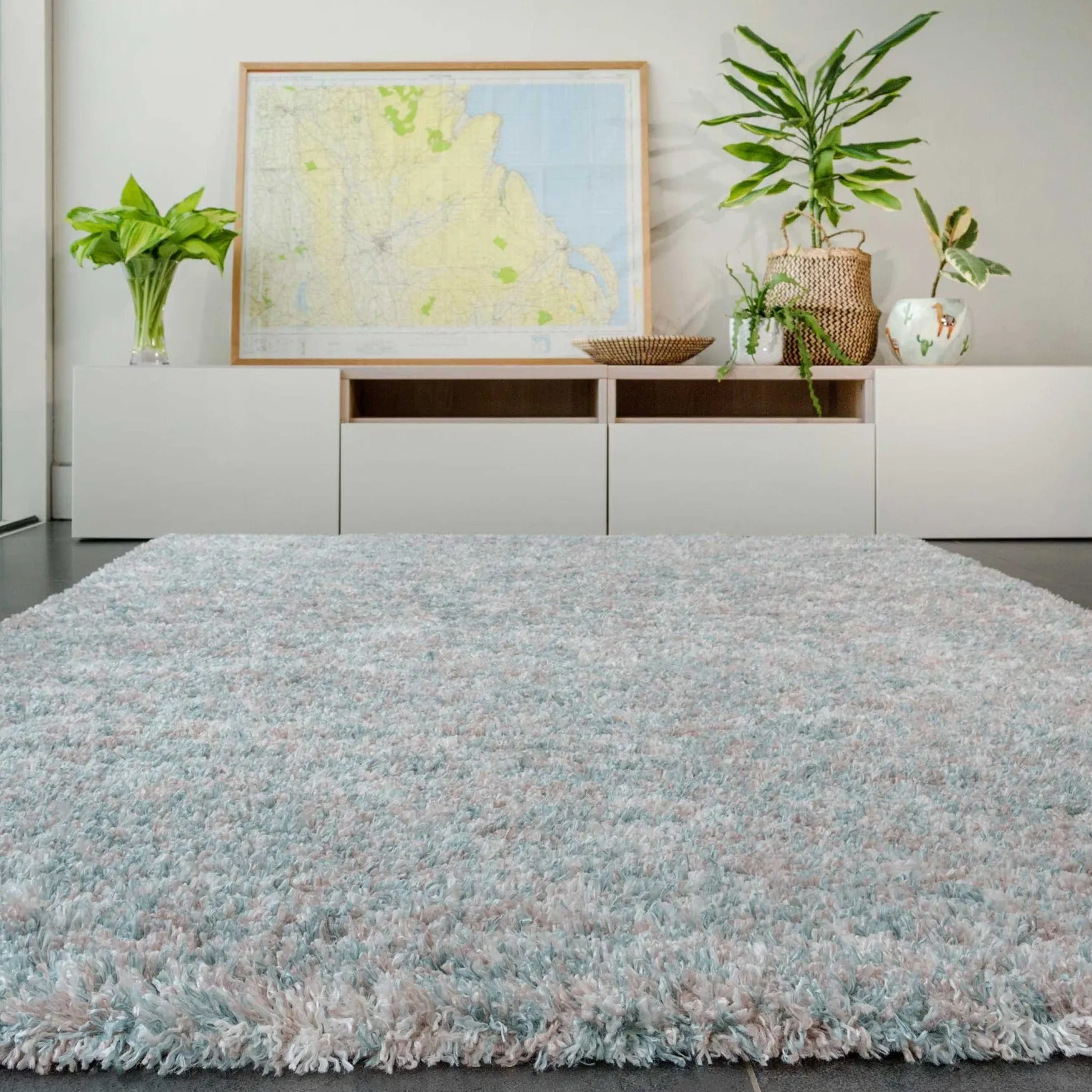 Soft Mottled Light Blue Shaggy Area Rug