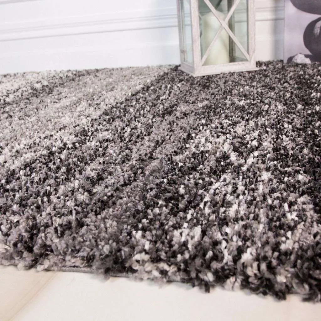 Super Soft Black Stripe Shaggy Bedroom Rug