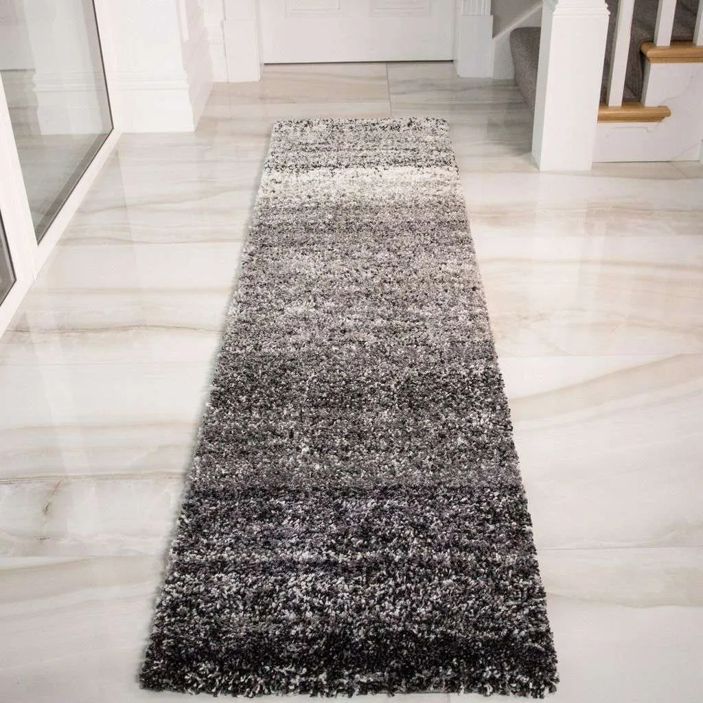 Super Soft Black Stripe Shaggy Bedroom Rug