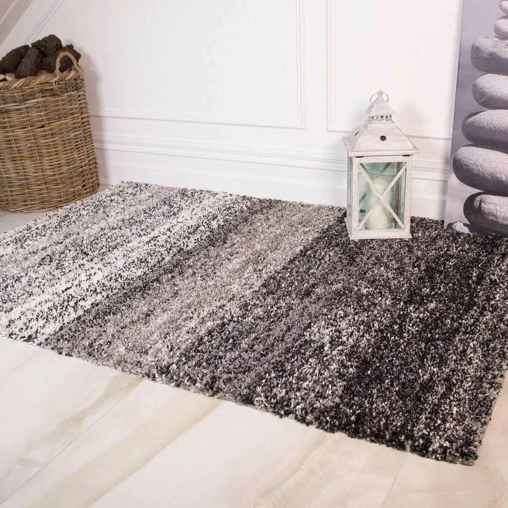 Super Soft Black Stripe Shaggy Bedroom Rug