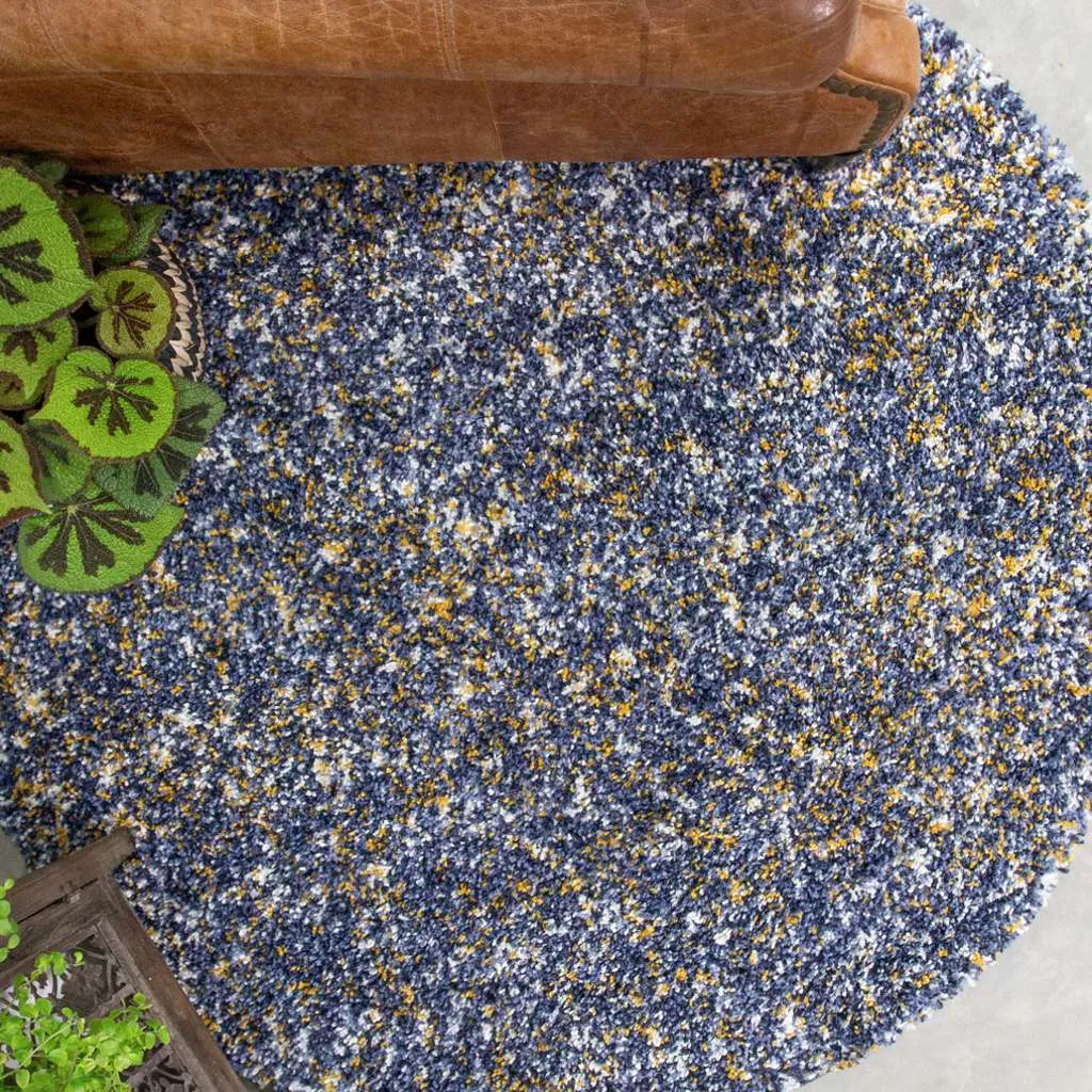 Super Soft Blue Bedroom Round Circle Shaggy Rug