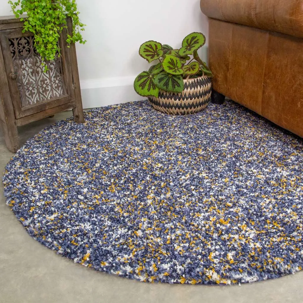 Super Soft Blue Bedroom Round Circle Shaggy Rug