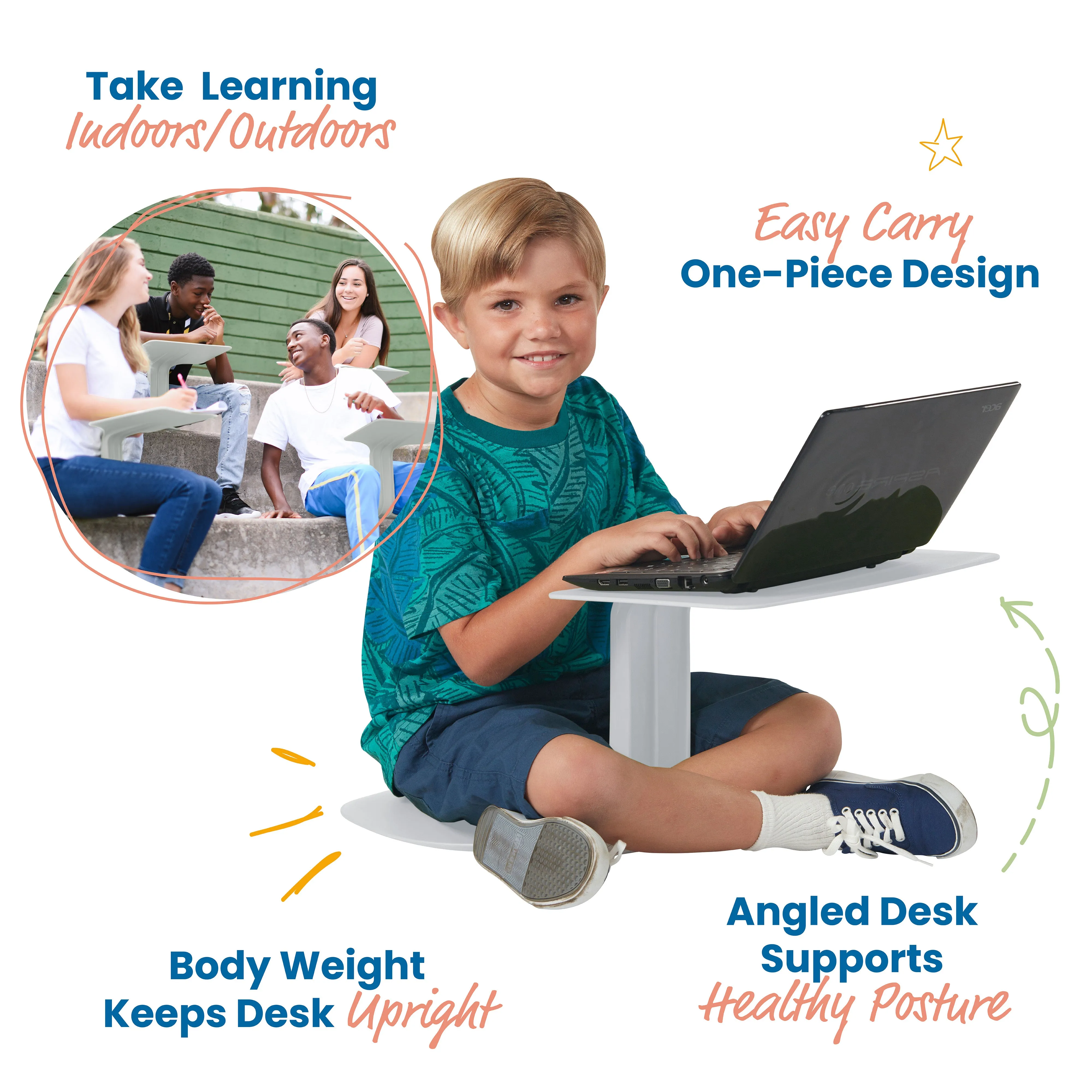 The Surf Portable Lap Desk, Kids Floor Desk, One-Piece Writing Table, Classroom Flexible Seating