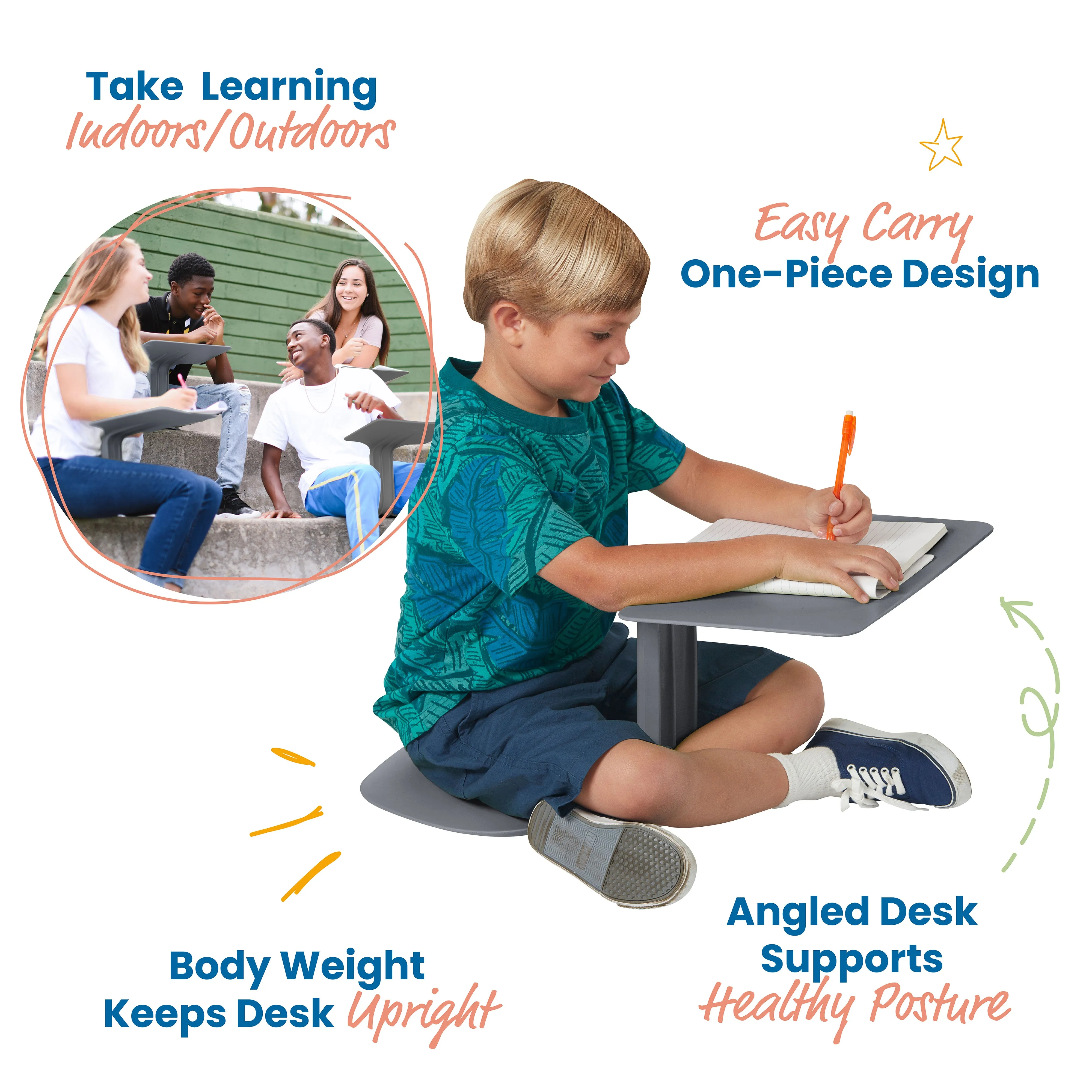 The Surf Portable Lap Desk, Kids Floor Desk, One-Piece Writing Table, Classroom Flexible Seating