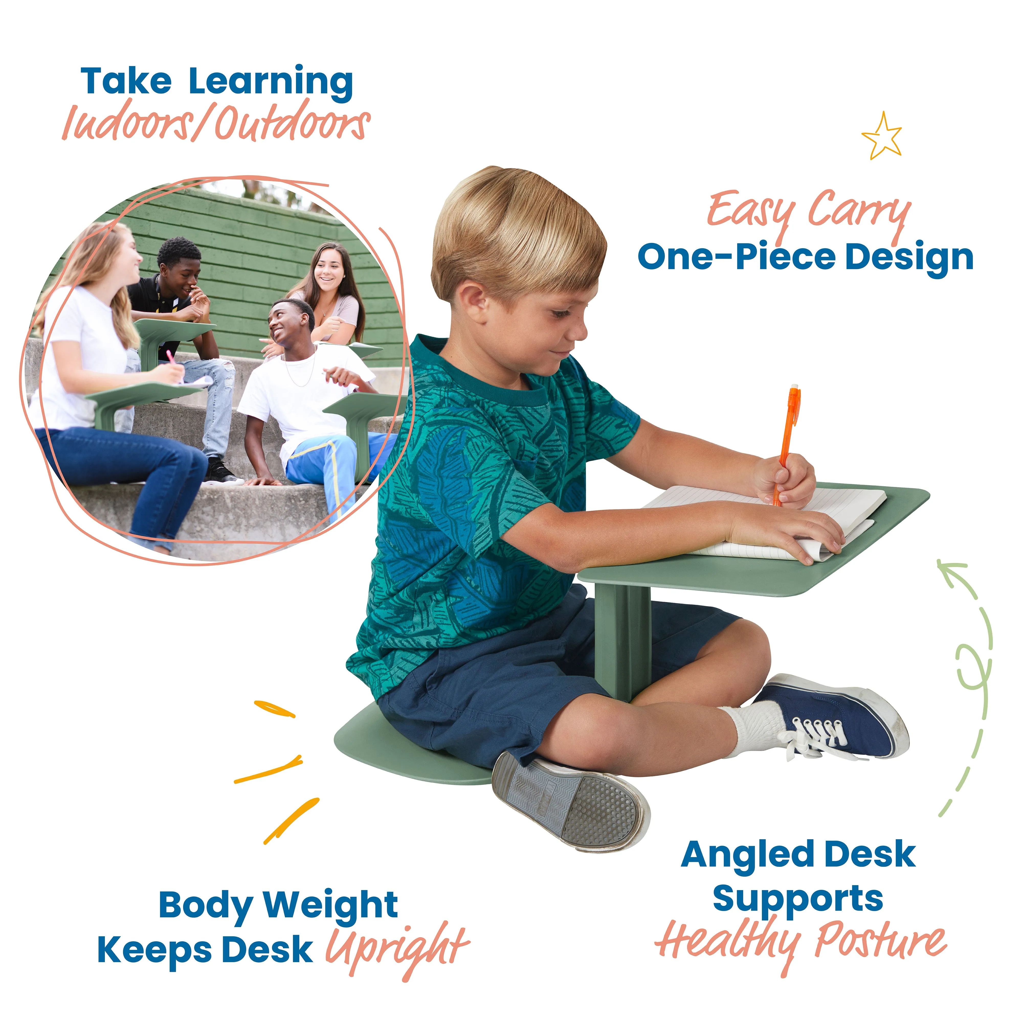 The Surf Portable Lap Desk, Kids Floor Desk, One-Piece Writing Table, Classroom Flexible Seating