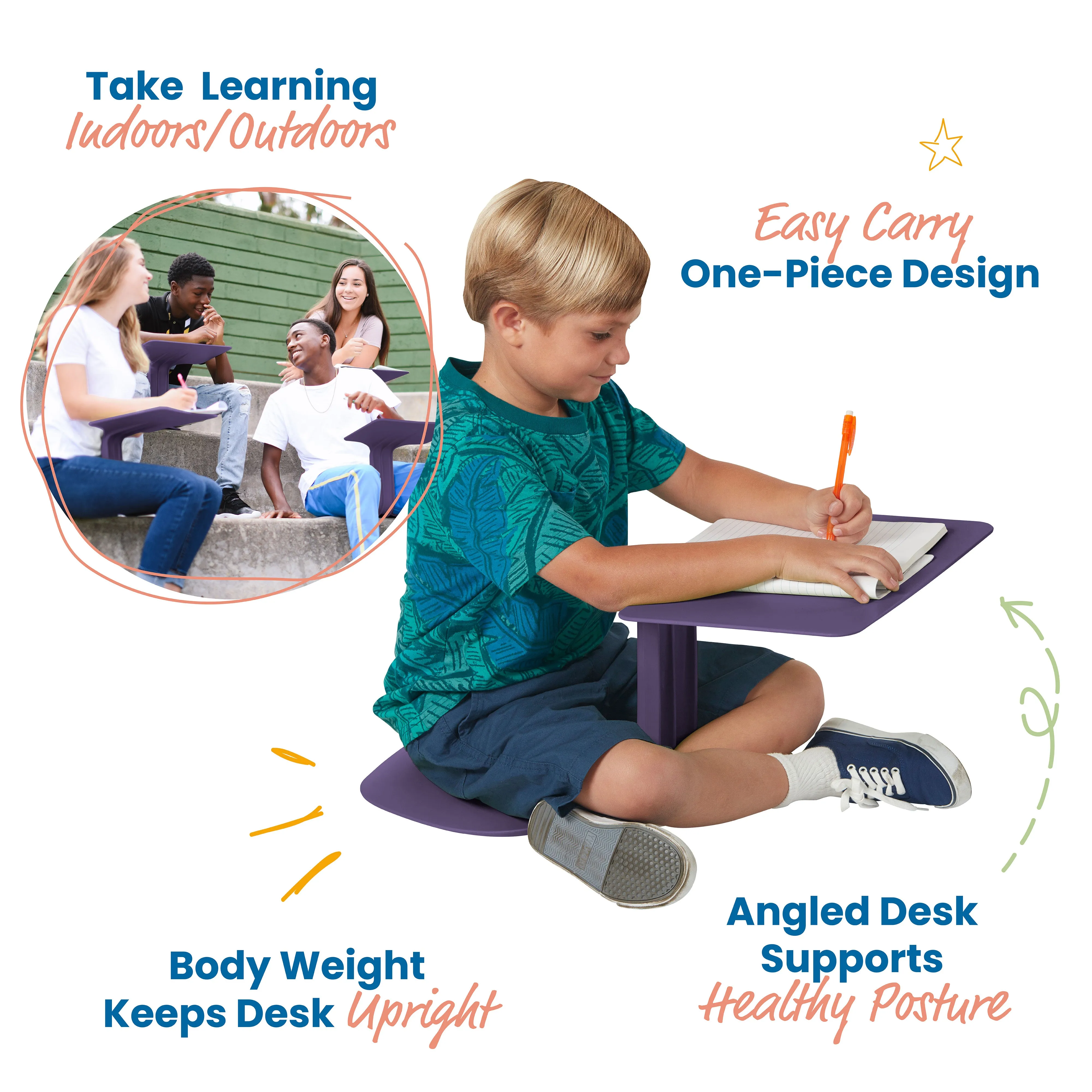 The Surf Portable Lap Desk, Kids Floor Desk, One-Piece Writing Table, Classroom Flexible Seating