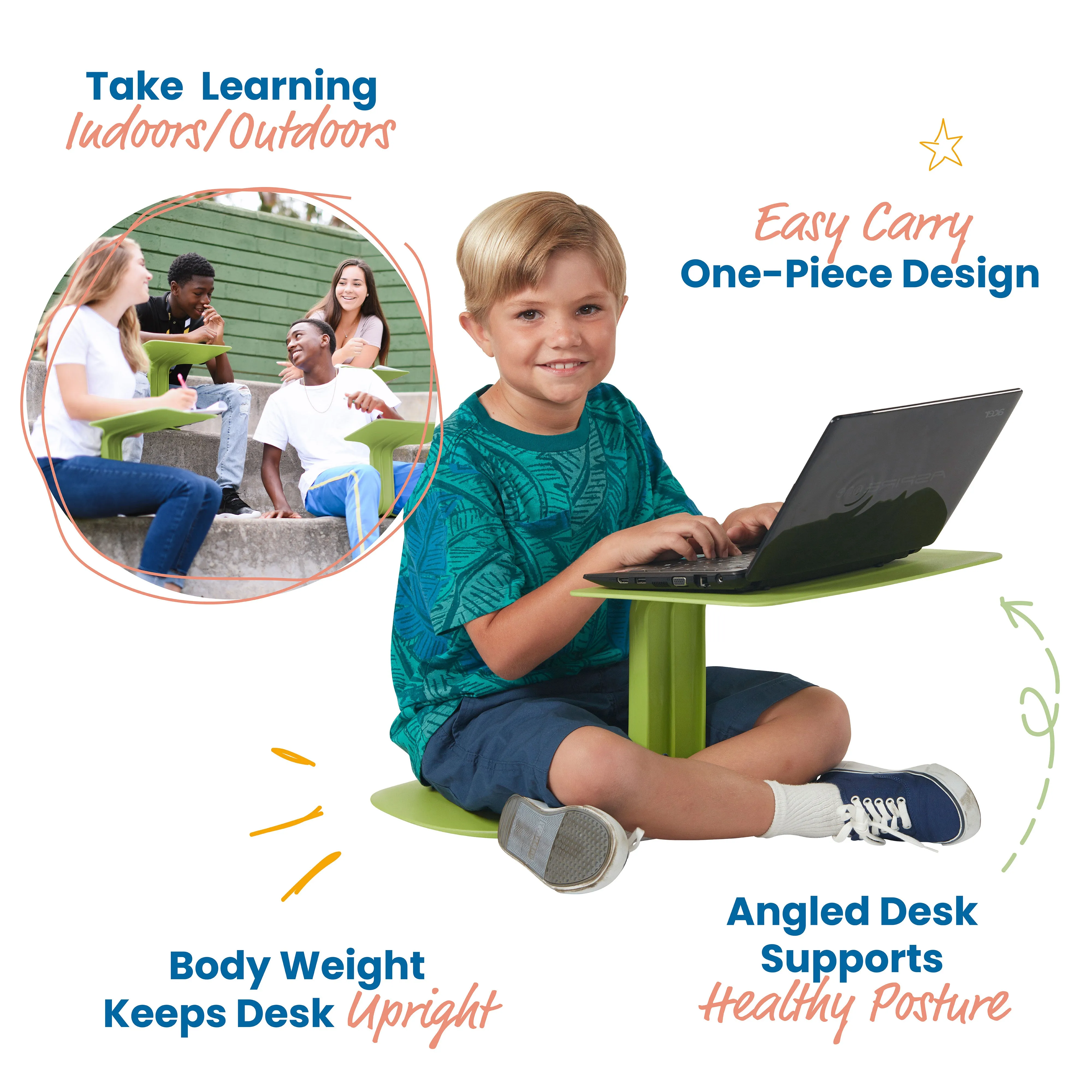 The Surf Portable Lap Desk, Kids Floor Desk, One-Piece Writing Table, Classroom Flexible Seating