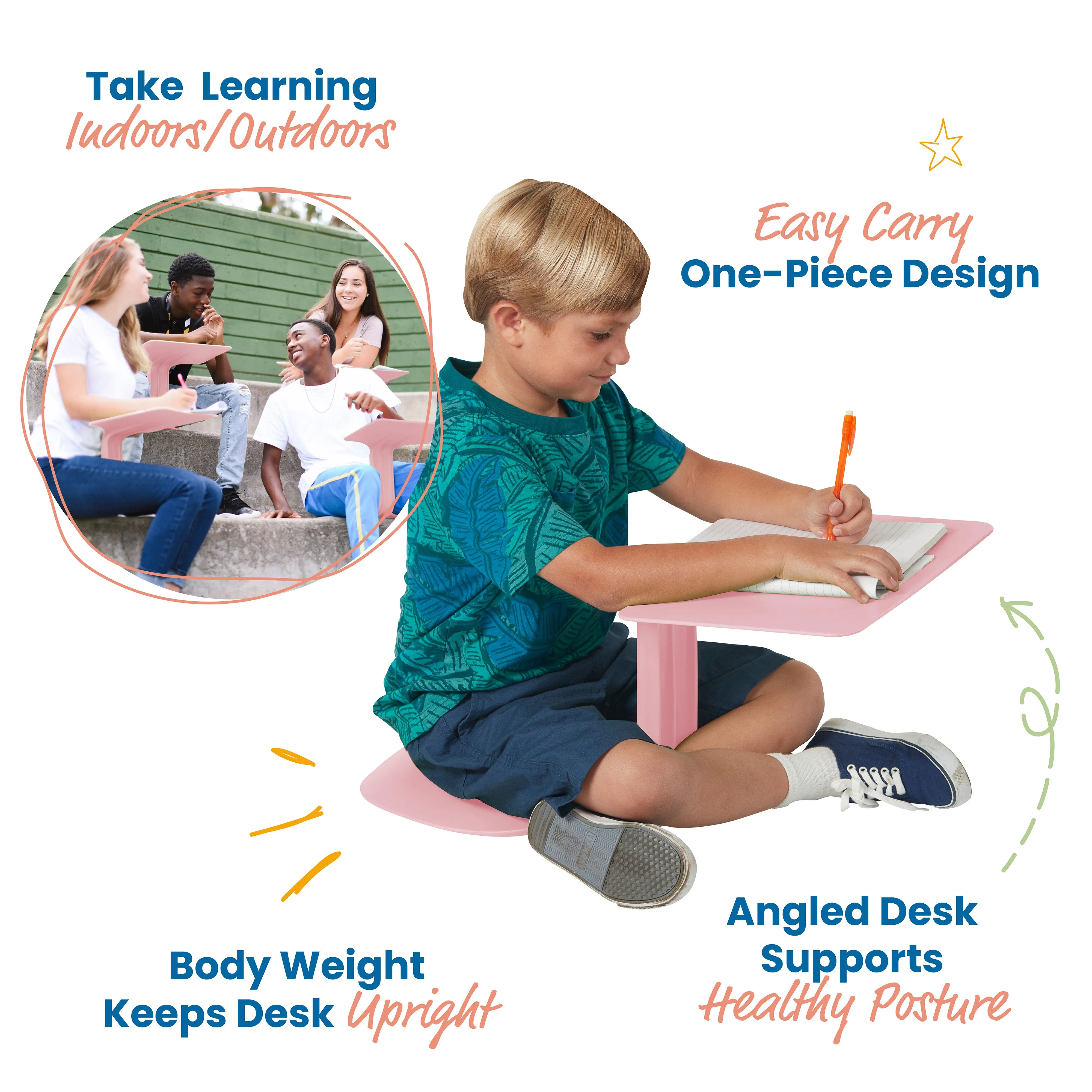 The Surf Portable Lap Desk, Kids Floor Desk, One-Piece Writing Table, Classroom Flexible Seating