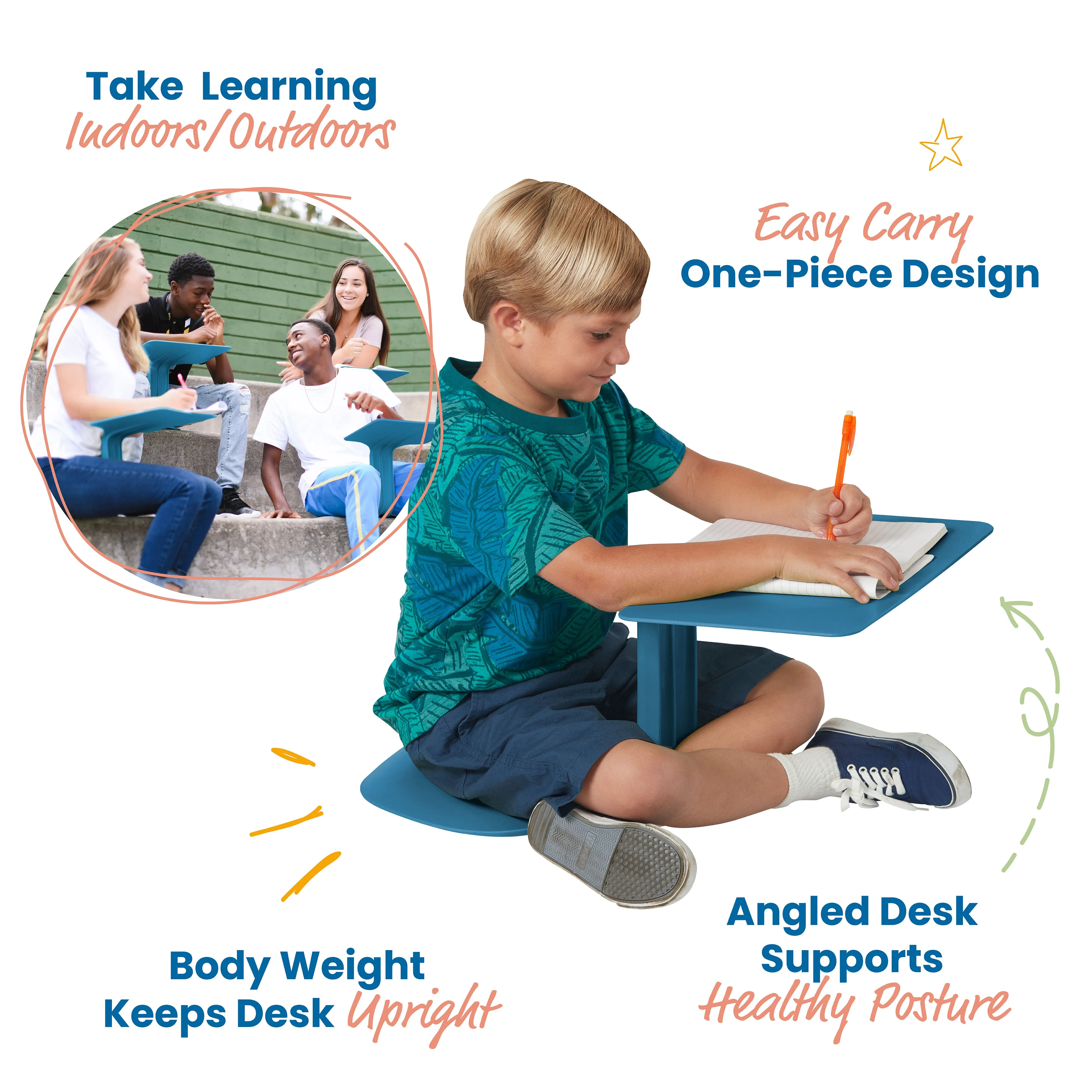 The Surf Portable Lap Desk, Kids Floor Desk, One-Piece Writing Table, Classroom Flexible Seating