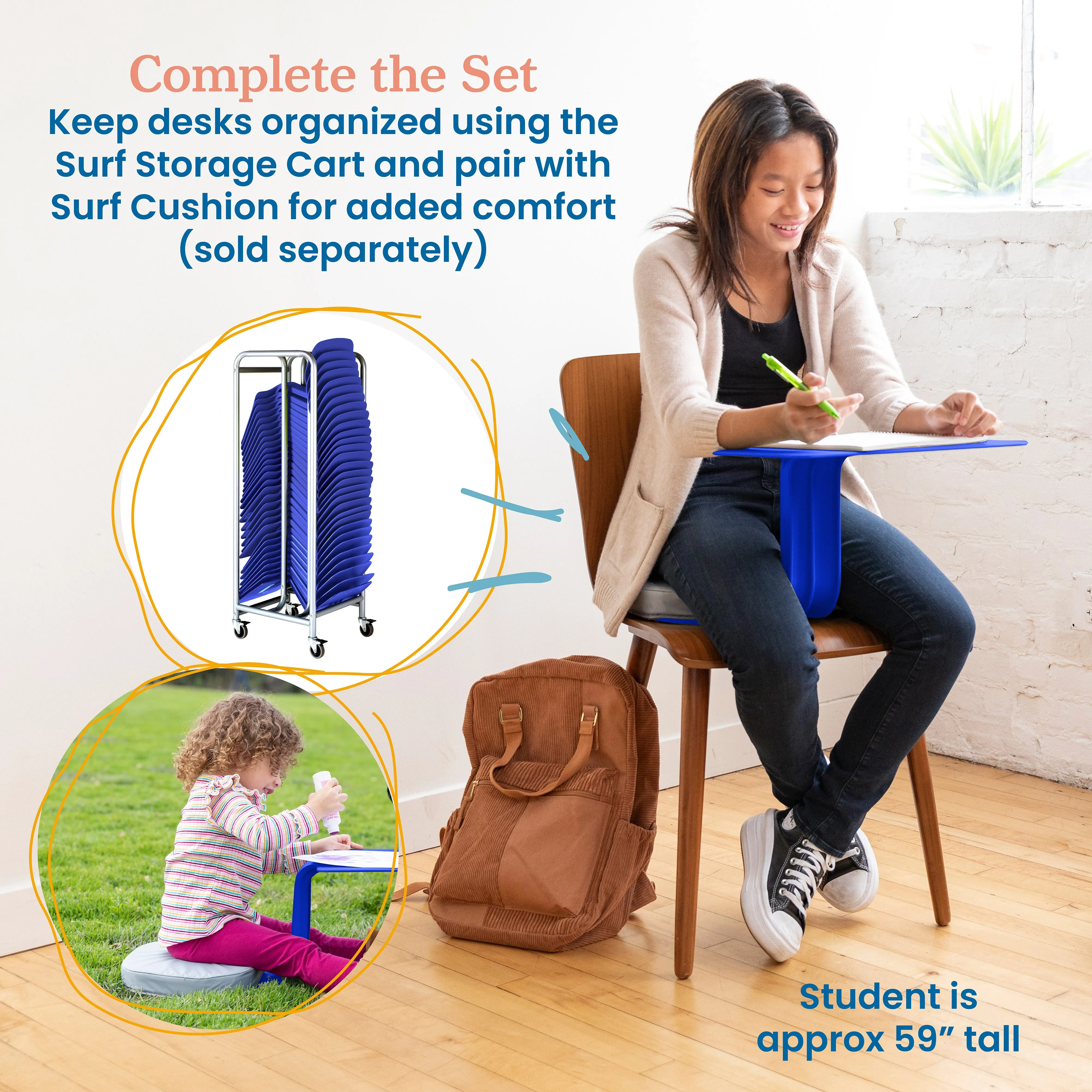 The Surf Portable Lap Desk, Kids Floor Desk, One-Piece Writing Table, Classroom Flexible Seating