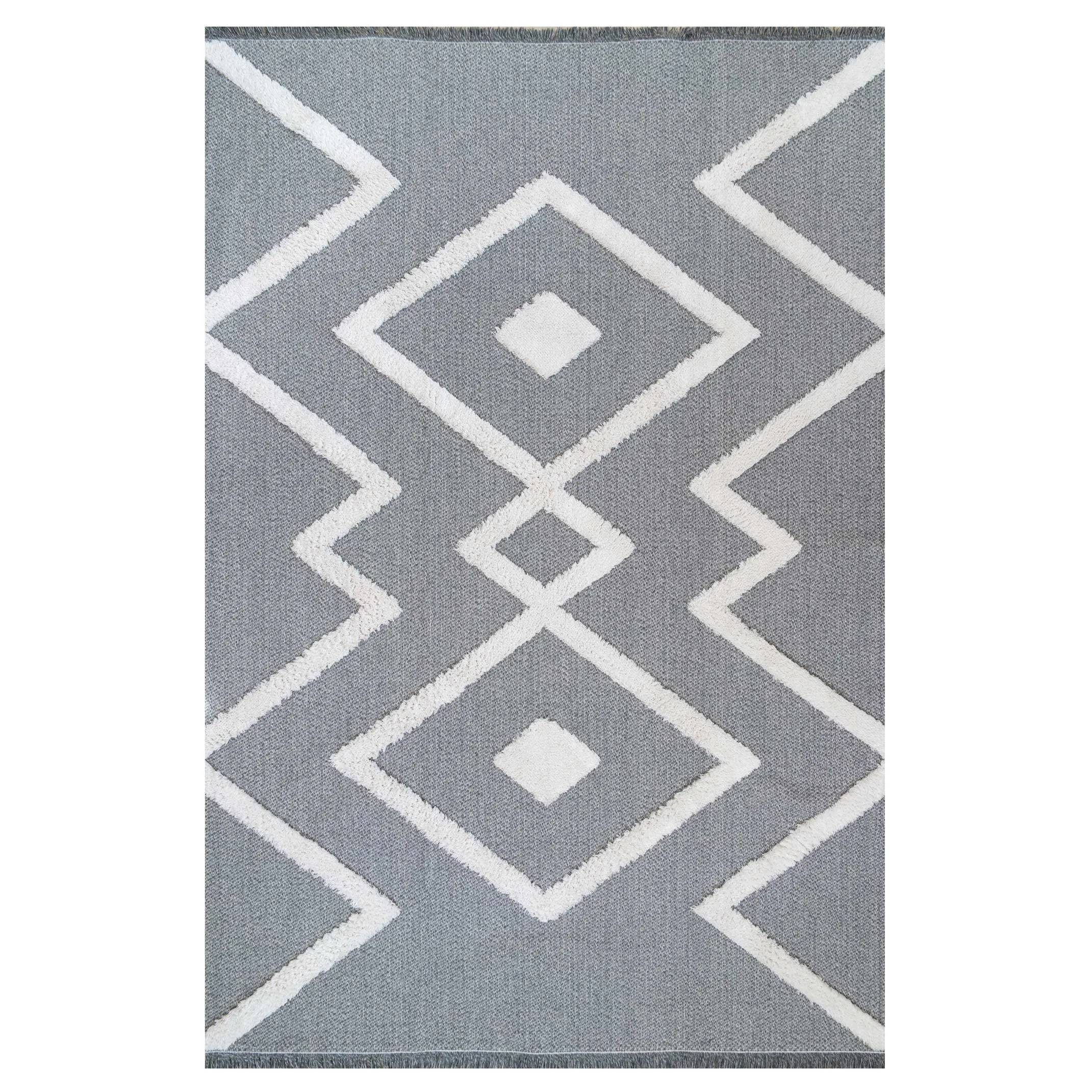 Tufted Grey Geometric Sustainable Rug