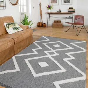 Tufted Grey Geometric Sustainable Rug