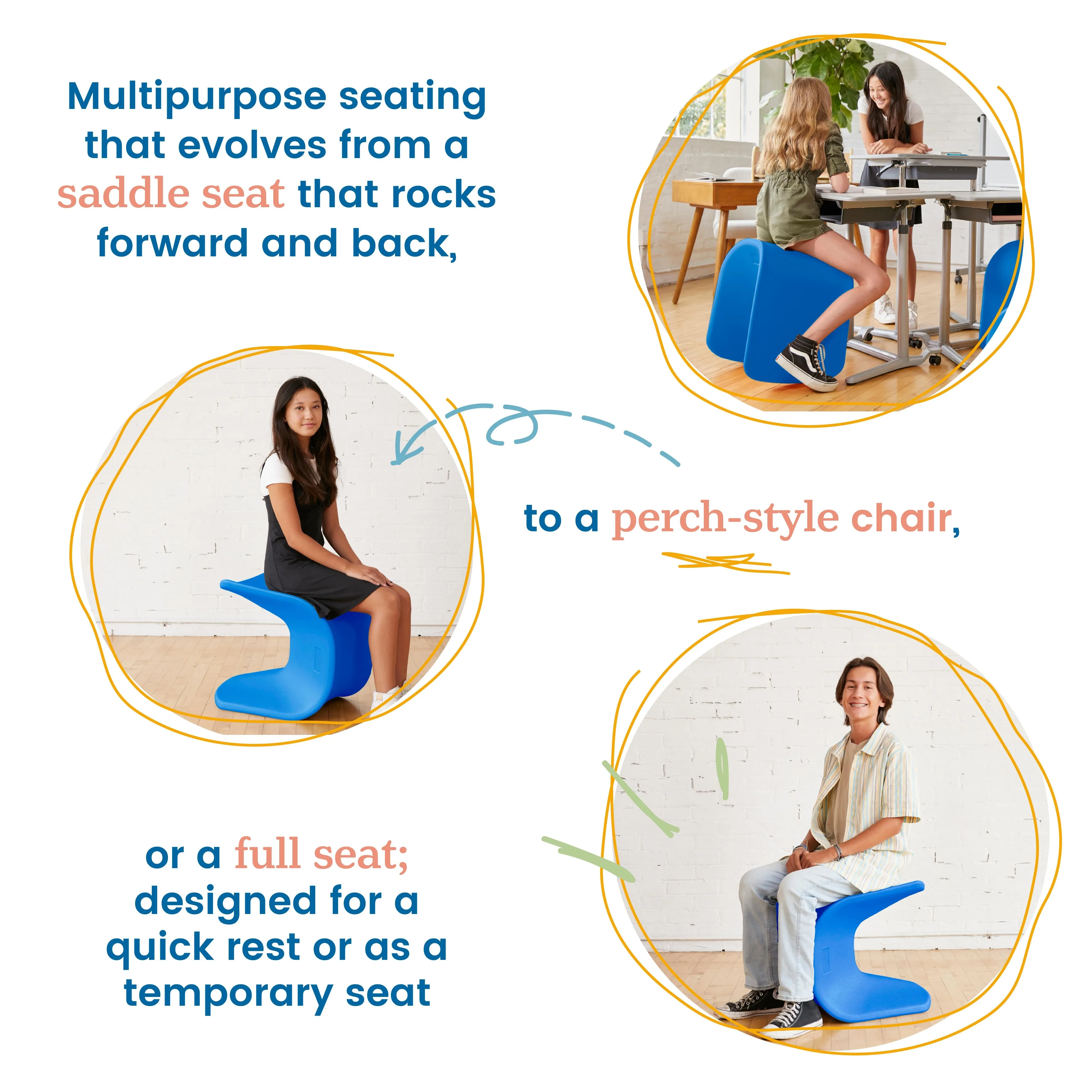 Wave Seat, 18in - 19.6in Seat Height, Perch Stool, 2-Pack