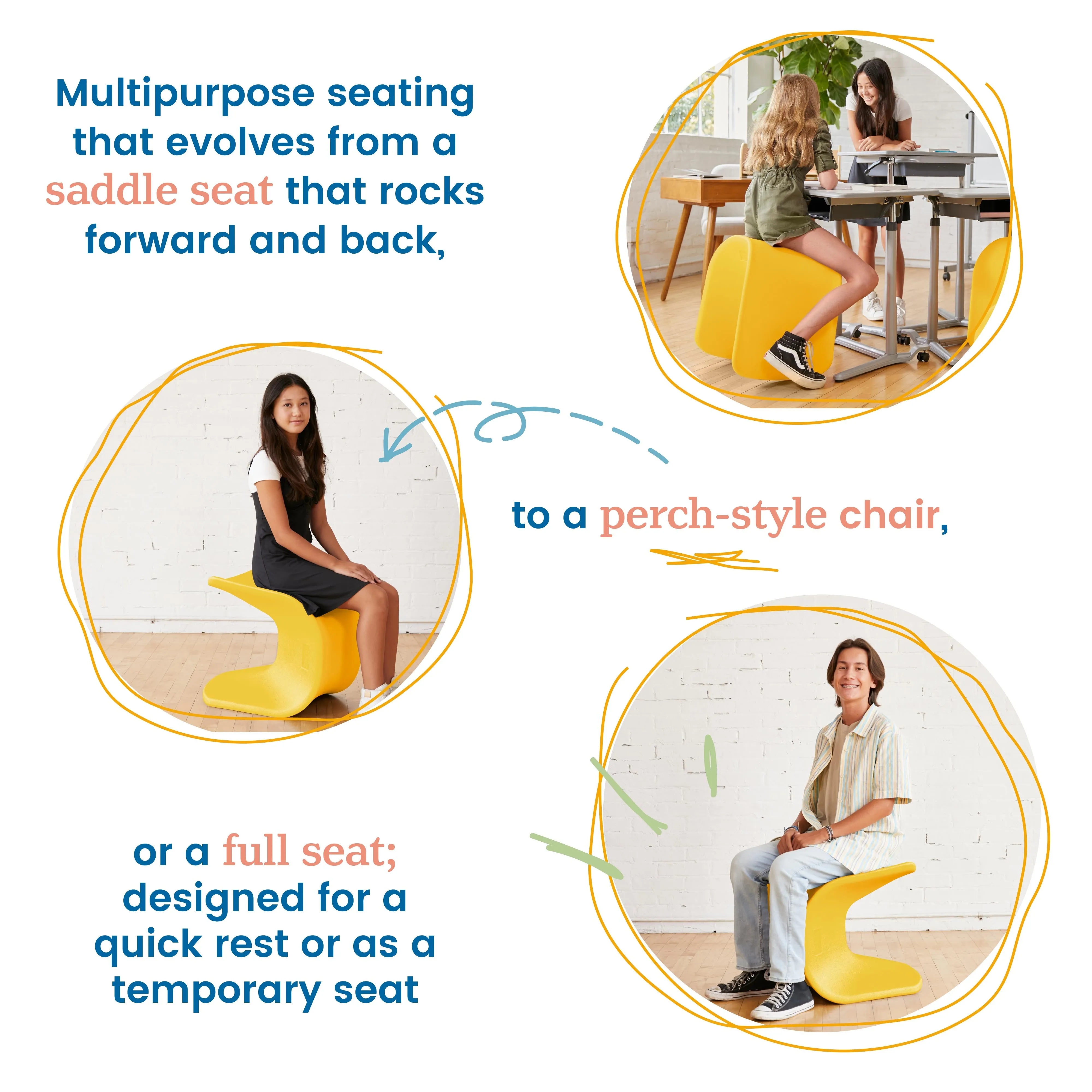 Wave Seat, 18in - 19.6in Seat Height, Perch Stool, 2-Pack