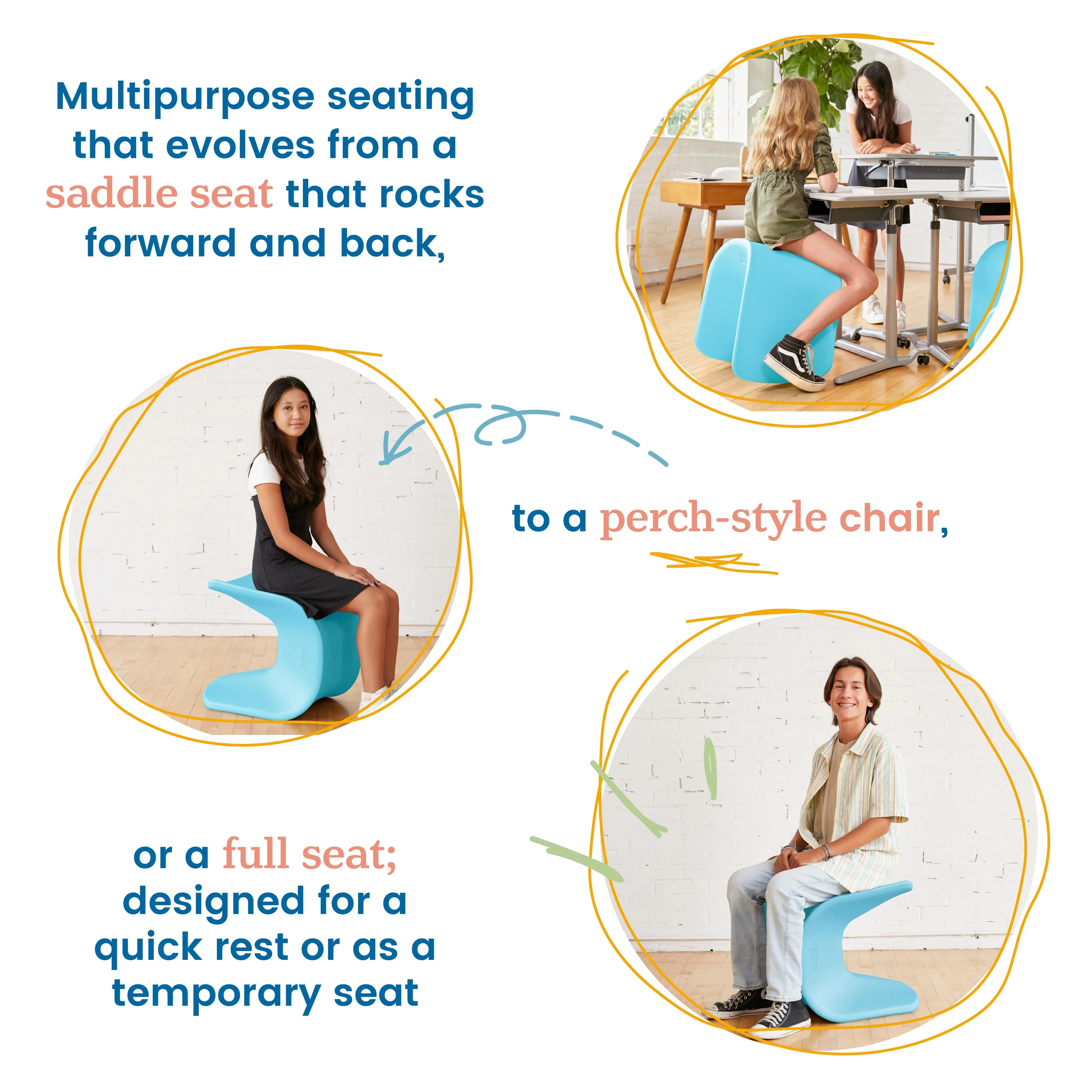 Wave Seat, 18in - 19.6in Seat Height, Perch Stool, 2-Pack