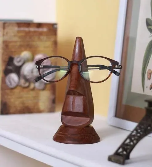 Wooden Twist Nose Shaped Spectacle Holder Specs Stand For Office Desktop